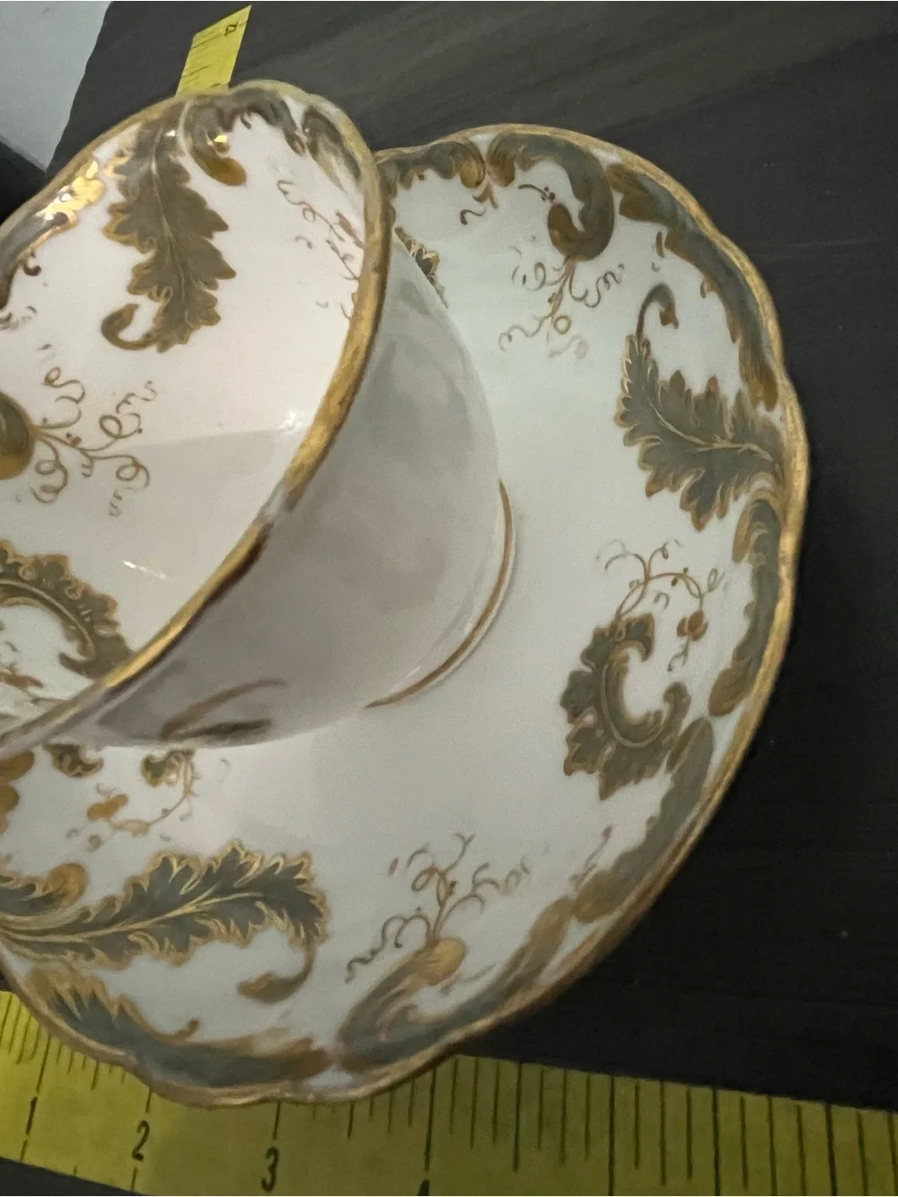 Elegant White and Gold Porcelain Teacup and Saucer from Wales England